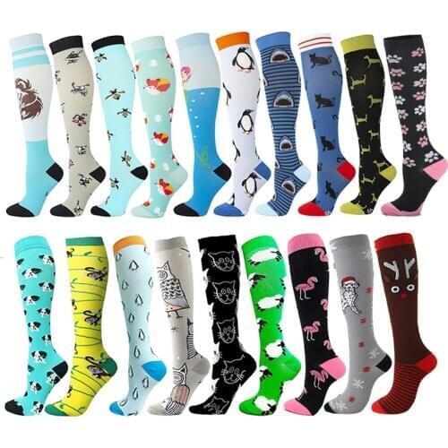 HYSAIXIA Compression Socks Funny Pattern animals Sheep Monkey Music Cat Men Women Pressure Stockings Knee High Run Sport Socks