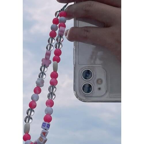 Ins Woven Smile Love Letter Beaded Anti-lost Phone Chain Soft Ceramic Lanyard Charm Strap Mobile For Girls Phone Choker Keys