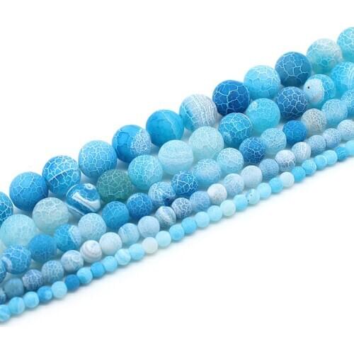 Natural Stone Blue Weathered Agat Round Beads For Jewelry Making DIY Bracelet Necklace Material 6/8/10 mm Strand 15'' Wholesale