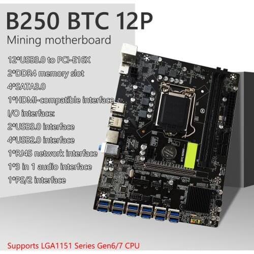 PCI Express Graph Card DDR4 CPU Miner Board Mining Motherboard Cards Etherum B250C BTC 12P Mining Motherboard