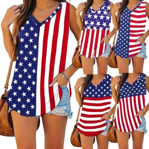 Women Tank Top 2021 Independence Day Sleeveless V Neck Flag Print Casual Loose Camis Top Blouse Tshirt Breathable Top Mujer Vest