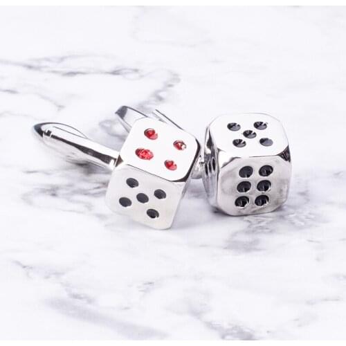 Trendy Copper Dice Cufflinks Silvery Gamble Casino Series Cuff Button Mens Jewelry For Suit Business Birthday Christmas Gift
