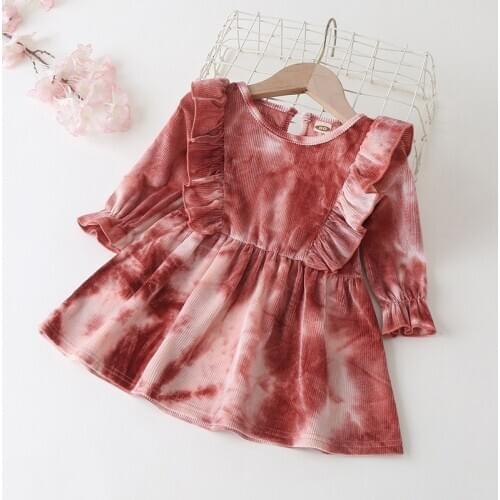 Fashion Newborn Baby Girl Dress Tie Dye Ruffles Flare Sleeve Princess Toddler Girl Dress Party Wedding Baby Girl Clothes 0-18M