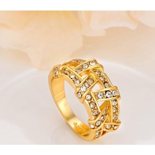 Fashion jewellery white Cubic Zirconia Gold Ring for women Anniversary Ring size 6 7 8 9 AR2142