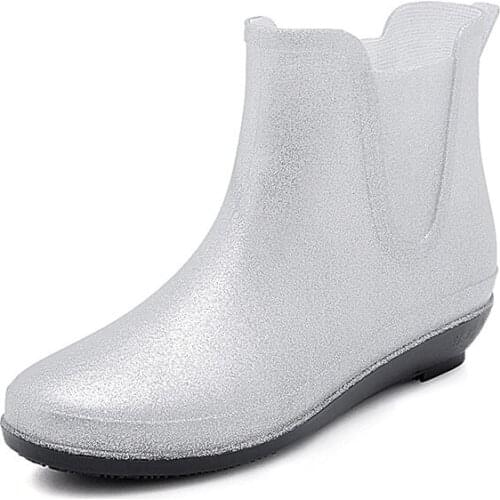 Fashion Women Short Rain Boots Kitchen Cleaning Work Waterproof Shoes Ankle Non-slip Rainboots Thicken Warm Winter Rubber Shoes