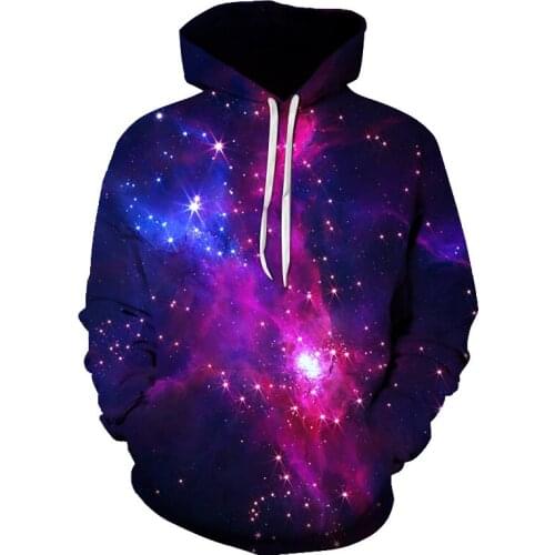Spring And Autumn Galaxy Pattern Designs Space Galaxy 3D Printing Hoodies Men And Women Purple Nebula Cloud Oversized Hoodie