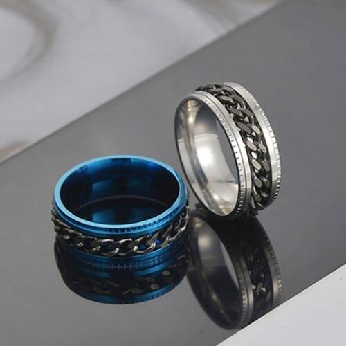 2021 Fashion New Curb Chain Spinner Rings For Men Simple 8 Mm Width Stainless Steel Rotatable Men Rings Jewelry Gift Wholesale