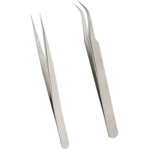 Set of 2Pcs Stainless Steel Tweezers - Bent Tweezers And Pointed Tweezers Eyelash Tweezers - Eyelash Extension Applicator