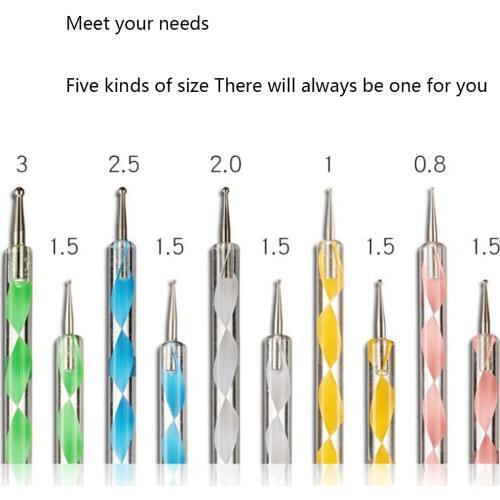 New 5pcs 2-Way Nail Art Dotting Pens Nail Polish Pen Drill Point Pen Aluminum Marbleizing Painting Dot DIY Nail Art Tools