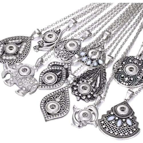 New 12mm Snap Button Necklace Jewelry Rhinestone Crystal Metal Snaps Pendant Necklace for Women DIY 12mm Snap Buttons Jewelry