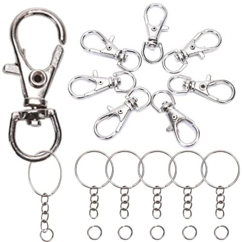 Wholesale 30Pcs DIY Keychain Metal Swivel Lobster Clasps Clips Keyring With Open Jump Ring