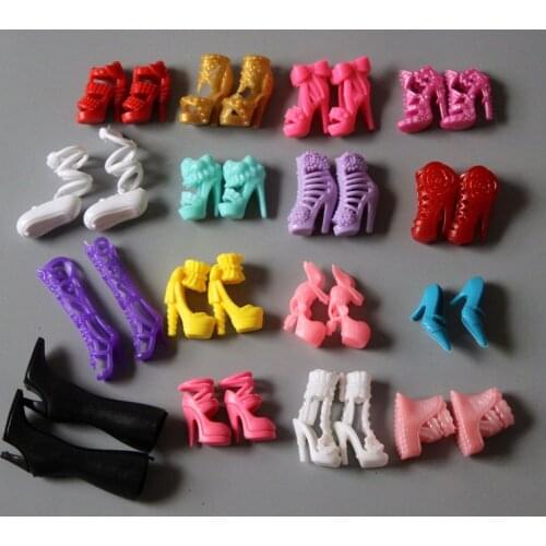 16 Pairs/lot Original Doll Shoes Mix Different Styles Colorized Fashion Morden High Heeled Sandal Accessories For Barbie Doll