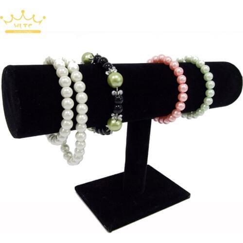 Portable Organizer Black Velvet Bracelet Bangle Necklace Chain Watch T-Bar Rack Jewelry Display Stand Holder Rack Free Shipping