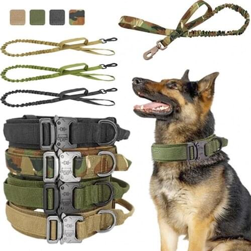 Adjustable Dog Collar Leash Set Durable Tactical Pet Collar Nylon Military Training Big Dog Leash for Medium Large Dog Rope