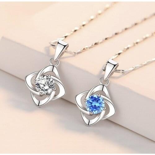 S925 Silver Jewelry Flower Cubic Zirconia Ladies Luxury Necklace Bohemian Female Pendant Fashion Jewelry Accessories Party Gift