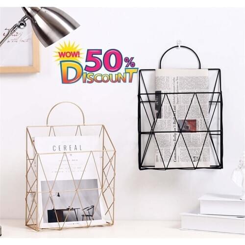 Nordic Book Shelf Gold Storage Baskets Luxurious Desktop Books Magazines Organization Shelf Wall Metal Storage Basket