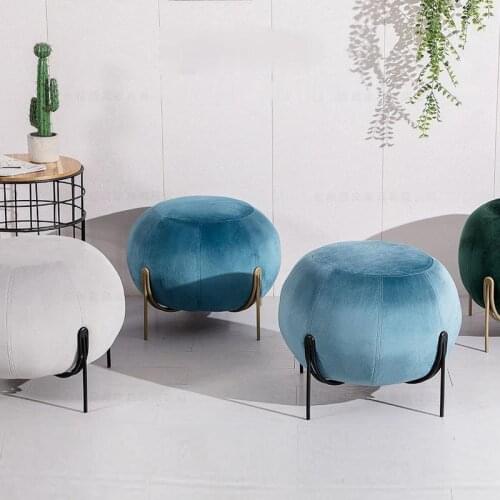Nordic Living Room Stools Creative Round Stool Ins Fabric Low Stool Velvet Chair Household Simple Modern Living Room Stool ZM224