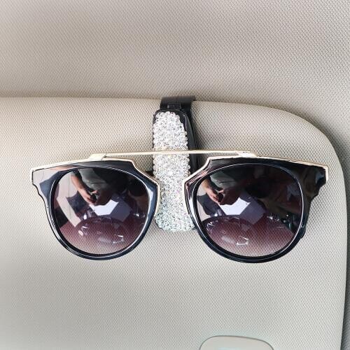 Sun Visor Glasses Cases Sunglasses Eyeglasses Holder Portable Auto Fastener Clip Rhinestone Diamond Decoration Car Ornament