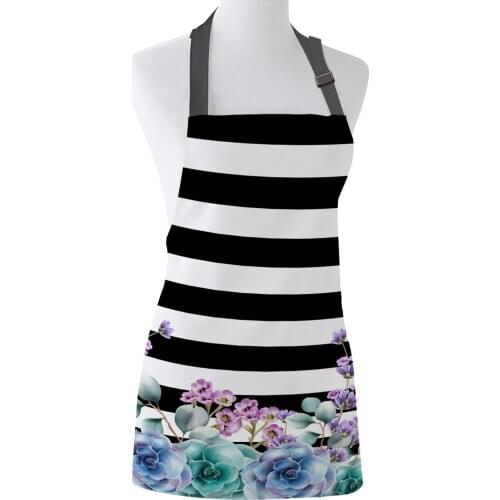 Succulents Black And White Stripes Print Apron Print Unisex Kitchen Bib with Adjustable Neck for Cooking Gardening