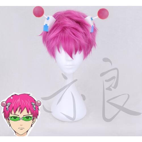 The Disastrous Life of Saiki K. Cosplay Wig Saiki Kusuo Straight Short Pink Synthetic Hair +Wig Cap