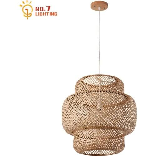 Japanese Minimalist Bamboo Weaving Pendant Lights Simple Designer Suspension Luminaire Art Decor Restaurant Dining/Living Room