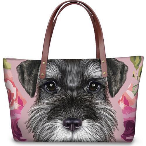 Noisydesigns Schnauzer Flower Shoulder Bags Women Shopper Tote Designer Bag Ladies Handbags Quality Waterproof Beach Bags 2018