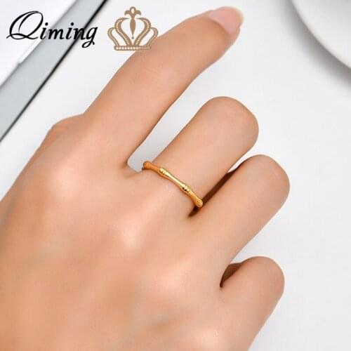 QIMING Simple Bamboo Bone Vintage Rings For Women Men Thin Charm Korean Jewelry INS Style Fashion Open Ring Bague Gift