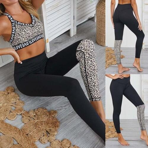 Women Leopard Letter Print Yoga Sets Women Gym Clothes High Waist Crop Top High Waist Pant Sport Yoga Two-Piece Leggings Outfits