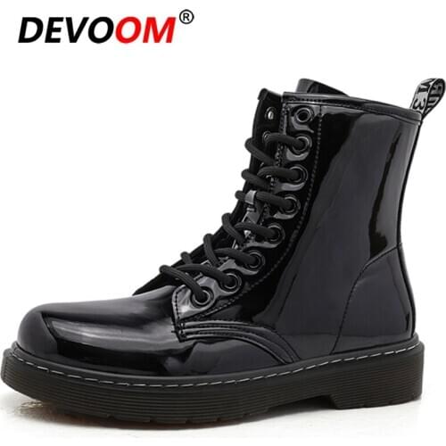New Autumn Winter Ankle Boots Women Leather Black Platform Shoe Woman Chunky Boots Round Toe Lace Up Short Waterproof Snow Boots