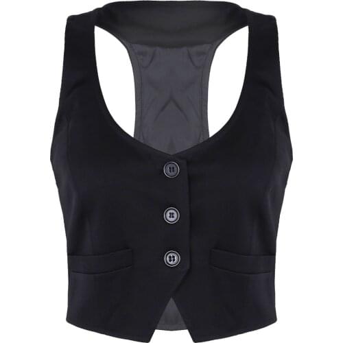 Women Fashion Waistcoat V-Neck Sleeveless Button Down Fitted Racer Back Classic Vest Shirts Separate Waistcoat Formal Jackets