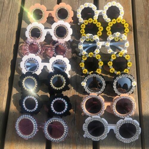 14 Designs Gorgeous Kids Sunglasses Crystal Diamond Cute Bling Handmade Eyeglass UV 400 Round Eyewear Flower Children Sun Glasse