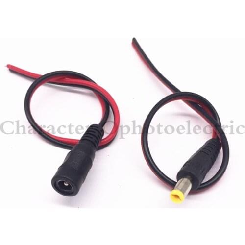 20 Pairs 40 pcs/lot 12V DC Power Pigtail Male +Female 5.5*2.1mm Cable Plug Wire For CCTV