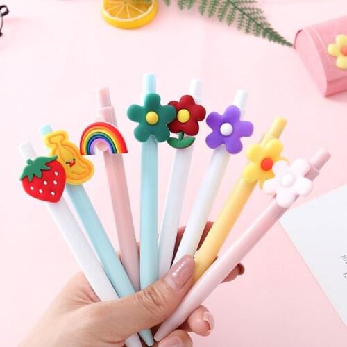 36 pcs/lot Rainbow Fruit Flower Press Gel Pen Cute 0.5 mm black Ink signature Pen Promotional Gift Stationery School Supplies