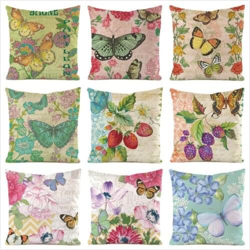 45cm*45cm **Berry&Butterfly** Inimitated Silk Fabric Throw Pillow Covers Couch Cushion Cover Home Decorative Pillows Pillow Case