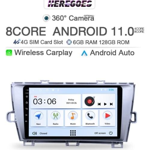 9" IPS Touch Screen Android 10.0 Car Multimedia Player For Toyota Prius 2009-2015 6G+128Gb Navigation GPS 4G LTE Car Play Radio