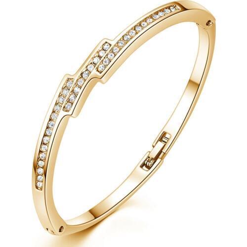 AAA zircon diamonds cuff bangle bracelet for women femme gold & white silver color jewelry bijoux fashion party girlfriend gift