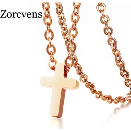 ZORCVENS Simple Cross Pendant Necklace for Women Stainless Steel 20" O Chain Femme Necklace 3 Colors