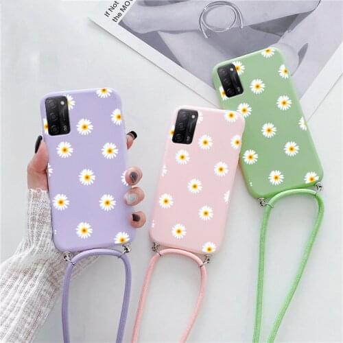 Flowers Rope Cover on For iPhone 11 12 Pro MAX Mini X XS XR SE 2020 For iPhone 7 8 6 6S 5 5S SE Plus Strap Necklace Daisy Cases