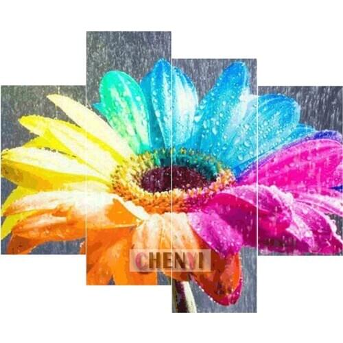 CHENYI 4pcs Diamond Painting 5D Colorful Flowers Full Drill Square Multi-picture Of Rhinestones Mosaic Diamond Embroidery Sale