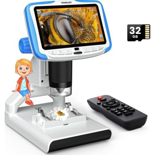 5 inch LCD Digital Microscope 1080P Microscope Video Recorder 200X with Wireless IR Remote 2M Camera for Kids Education Play