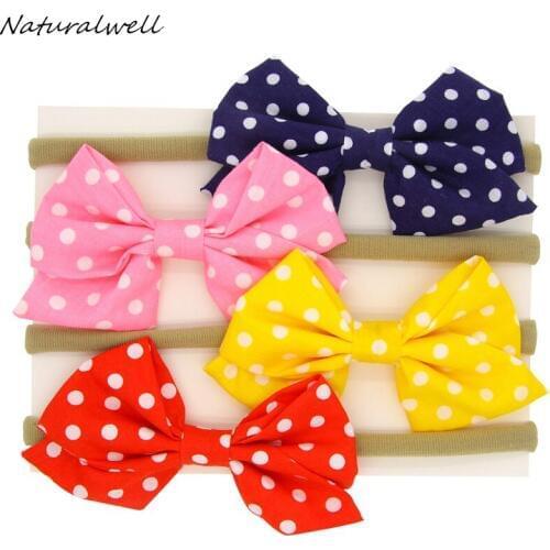 Naturalwell Baby girls Hair Accessories Toddler Hair Band Big Bows Headwrap Bowknot Kids Nylon Headband Cotton Bow 1set HB129