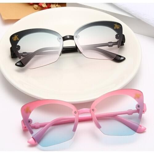 Frameless Children Cateye Sunglasses Fashion Brand Design Gradient Kid Sun Glasses Boy Girl Unisex Vintage UV400 Mirror Goggle