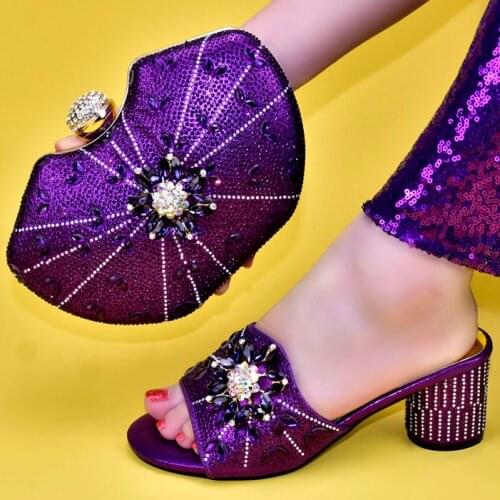 Doershow fashion Shoes and Bag Set African Sets red Color Italian Shoe Bag Set Decorated with Rhinestone High Quality!SFA1-2