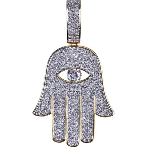 Hip Hop Fatima Hand Hip Hop Pendant Necklace Micro pave Zircon Vintage Jesus Hip Hop Men Women Charm Necklace Jewelry