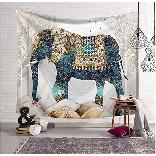 India Elephant Forest Moon Tapestry Hippie Boho Aesthetic Wall Tapestry Hippie Bedroom Wall Decoration Mandala Tapestry Gobelin