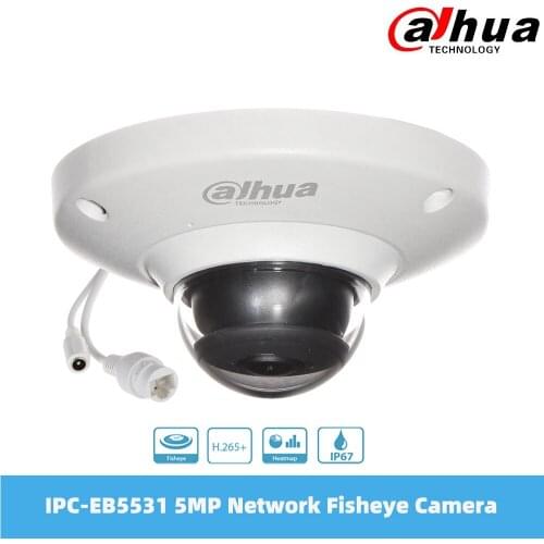 Dahua 5MP 1.4mm Panaromic Network Fisheye IP Camera Built-in Mic CCTV H.265/H.264 Mini Dome IP67 PoE Detection IPC-EB5531