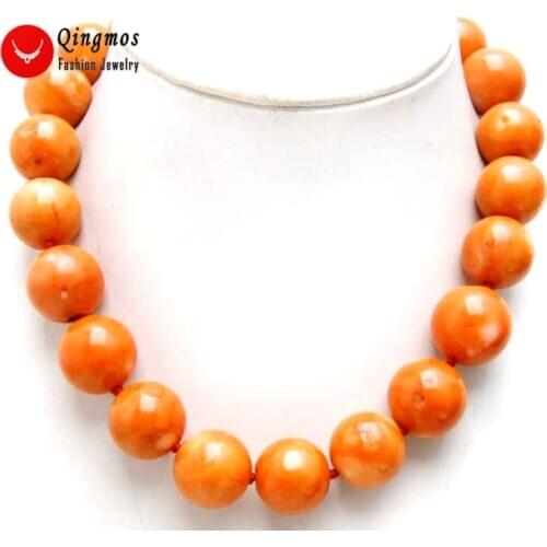 Qingmos Fashion 14-16mm Round Natural Orange Coral Necklace for Women with Natural Coral Chokers 17'' Jewelry Collares nec5214