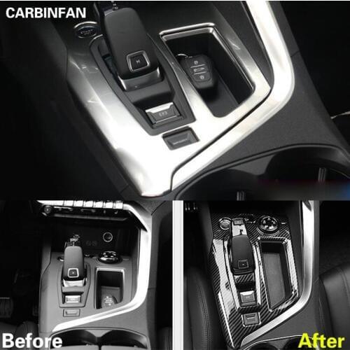 ABS Stalls Gearshift Box Panel Cover Trim Matte / Carbon Fiber Style For Peugeot 3008 3008GT 2017 2018
