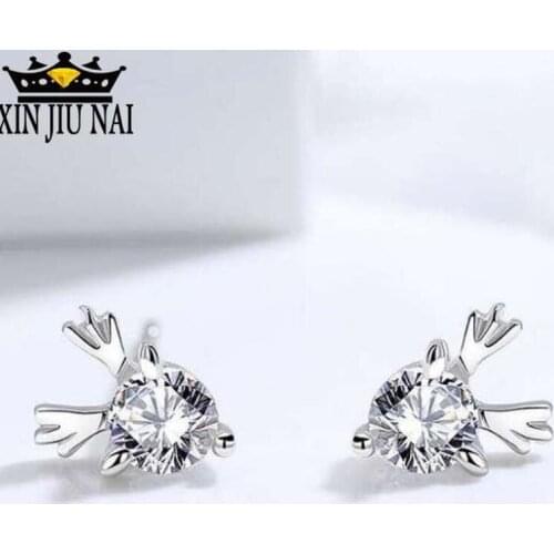 Mini earrings jewelry women 50 points imitation diamond sterling silver needle elk good luck all the way with you