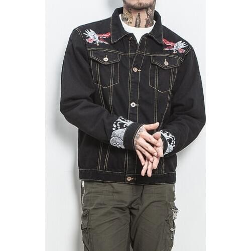 Mens Bomber Denim Oversized Jackets 2020 New Eagle Embroidery Design Outerwear High Quality Casual Clothing 4XL 5XL #959